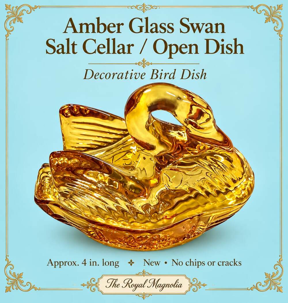 Amber Glass Swan Salt Cellar Open Dish Decorative Bird
